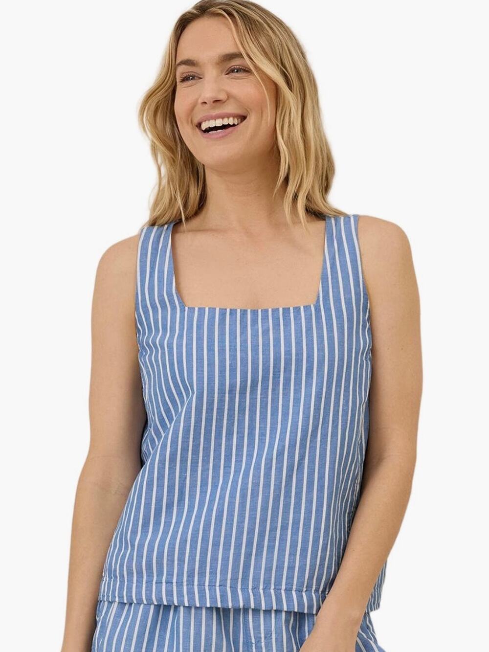 Pact Coastal Blue Stripe Canopy Linen Organic Cotton Sleeveless Tank Top LARGE